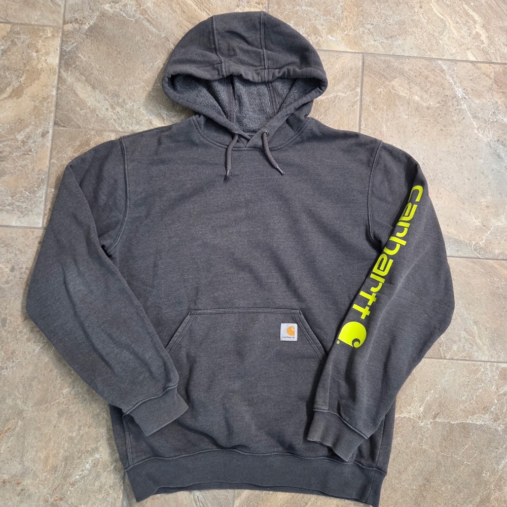 Carhartt Mens Loose Fit Midweight Sleeve Logo Hoodie‎ Gray 026 Medium